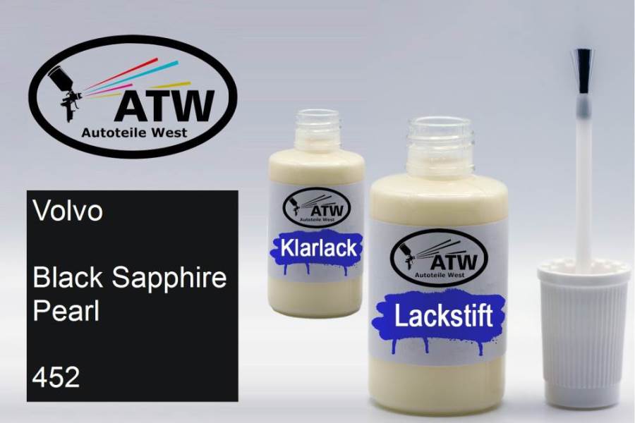 Volvo, Black Sapphire Pearl, 452: 20ml Lackstift + 20ml Klarlack - Set, von ATW Autoteile West.